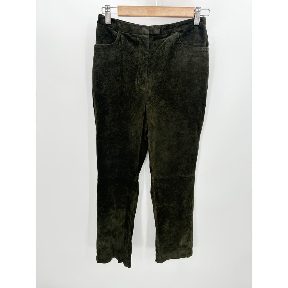 Caslon Womens Green Suede Leather Pants High Waisted Straight Leg Size 4